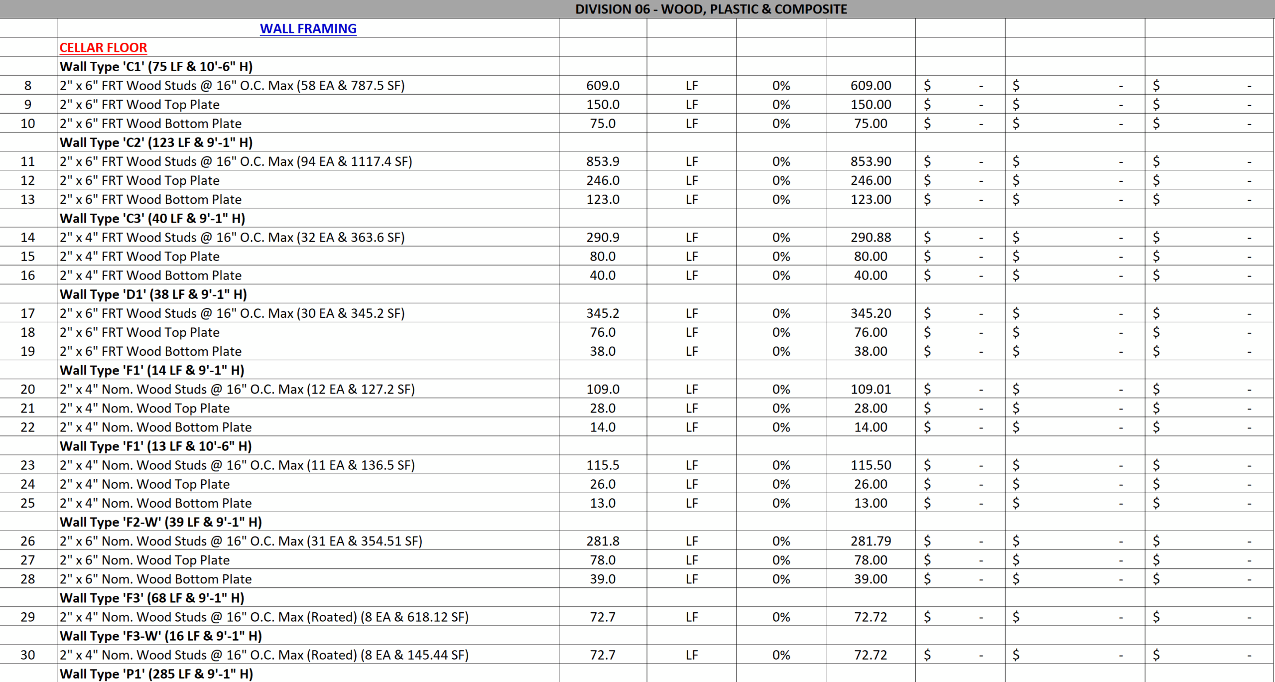 Framing estimating Facade2