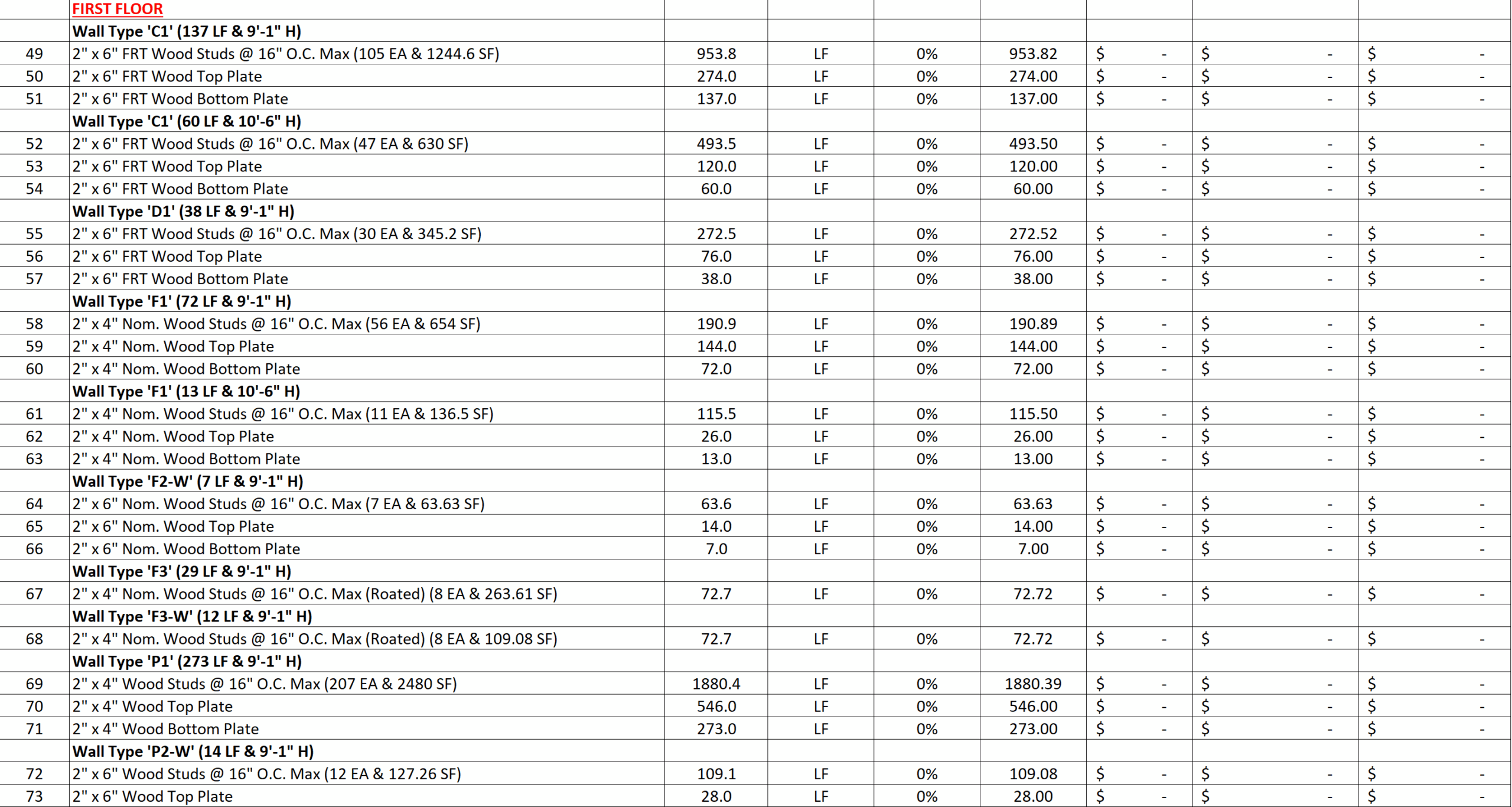 Framing estimating Facade2