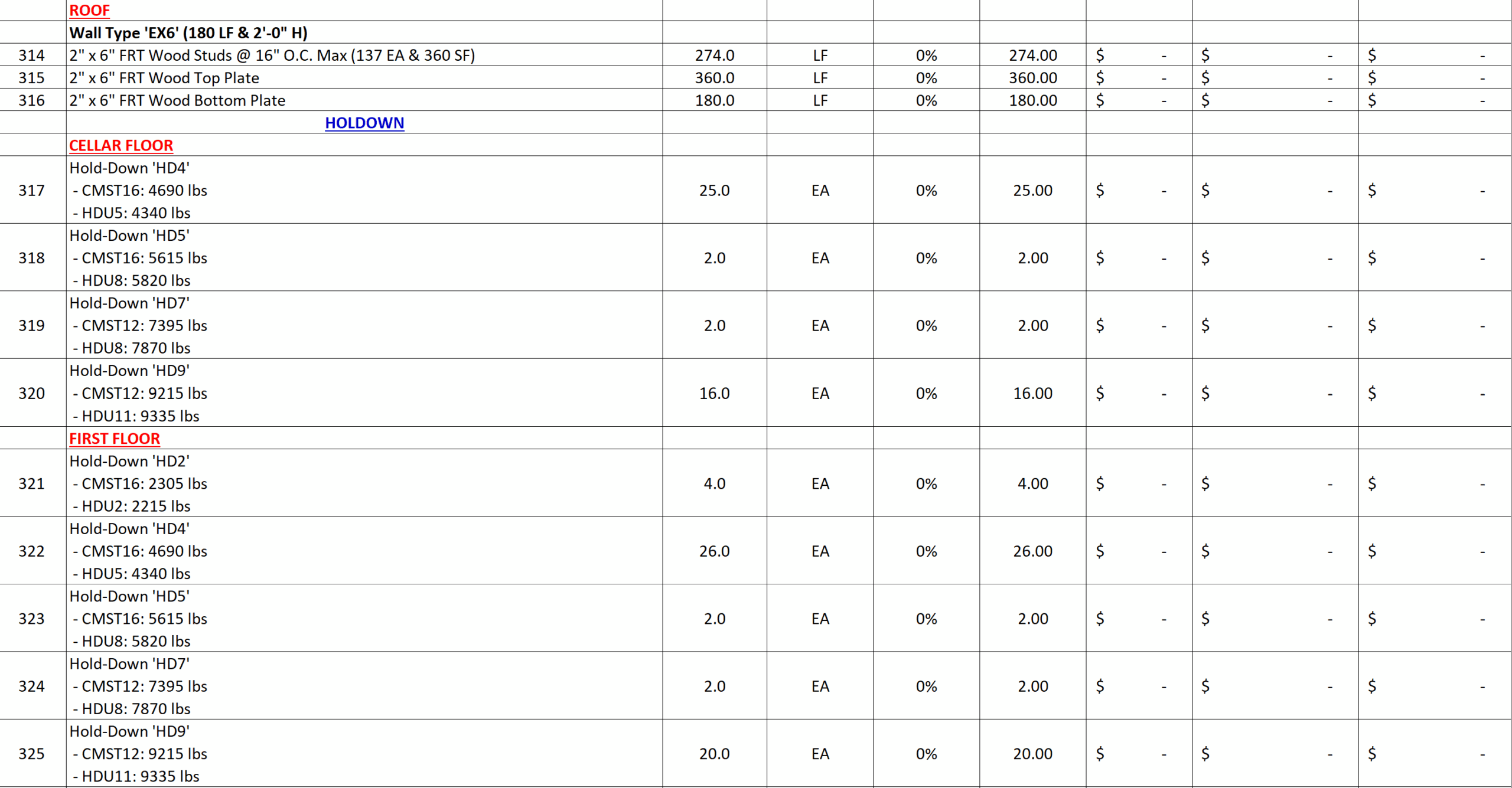 Framing estimating Facade2