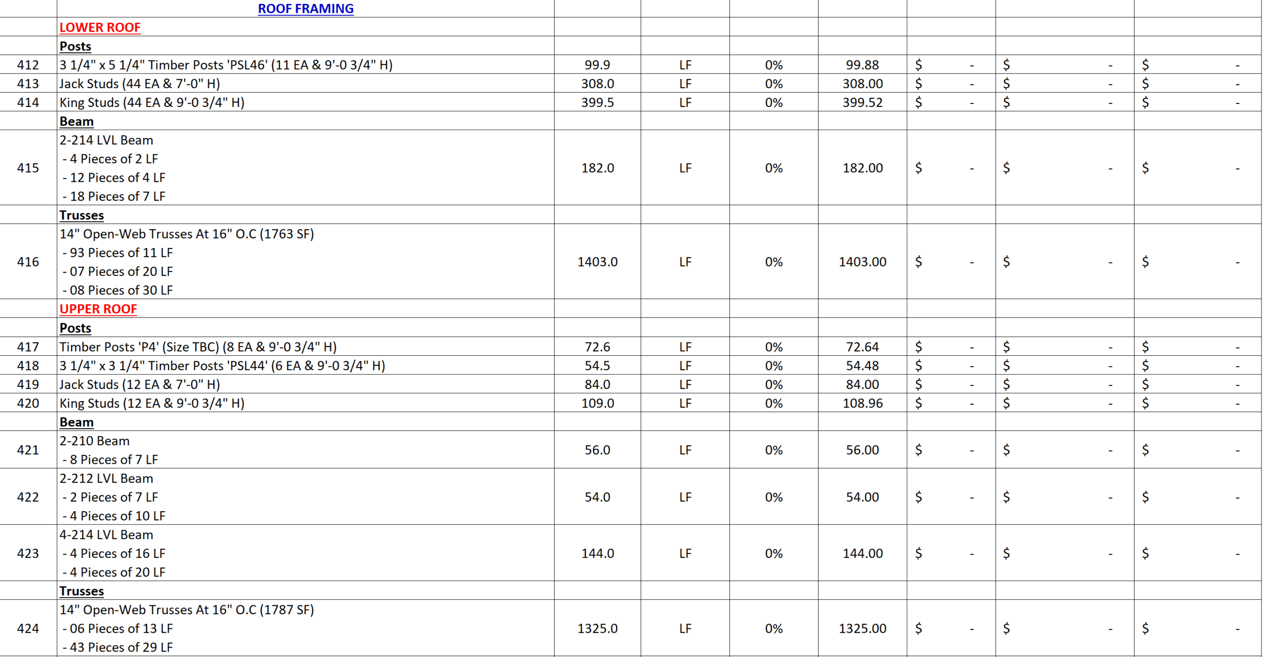 Framing estimating Facade2