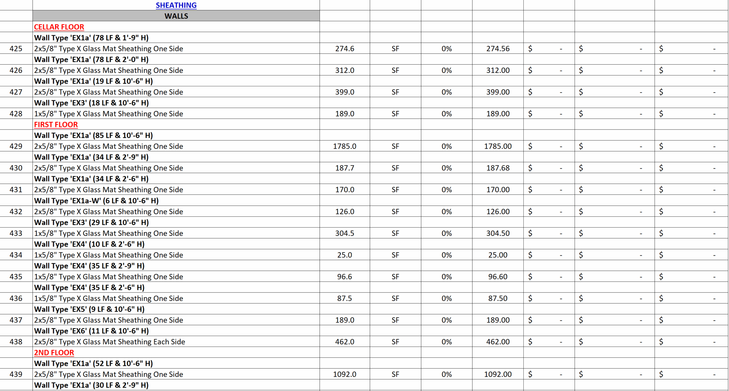Framing estimating Facade2