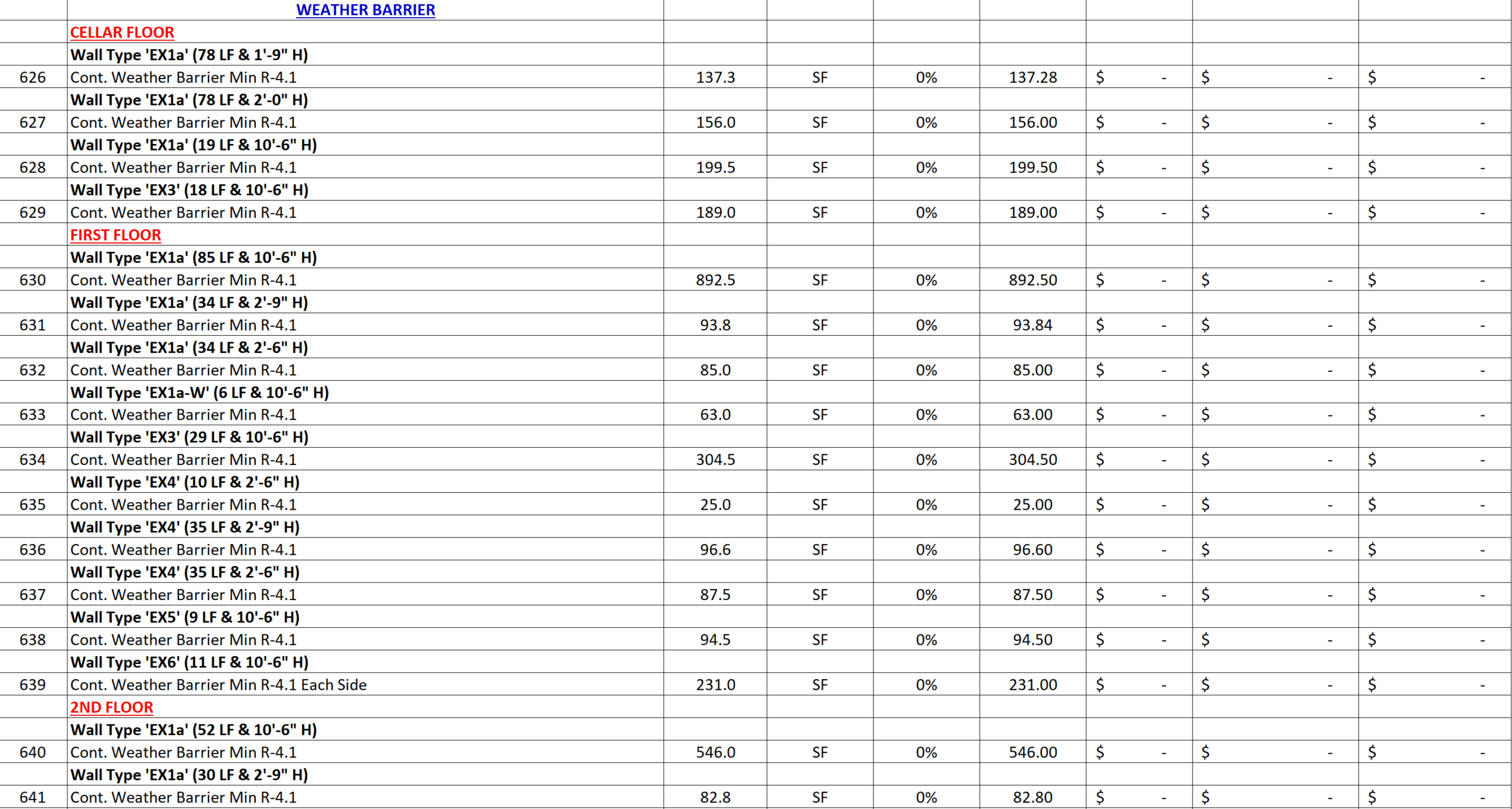 Framing estimating Facade2