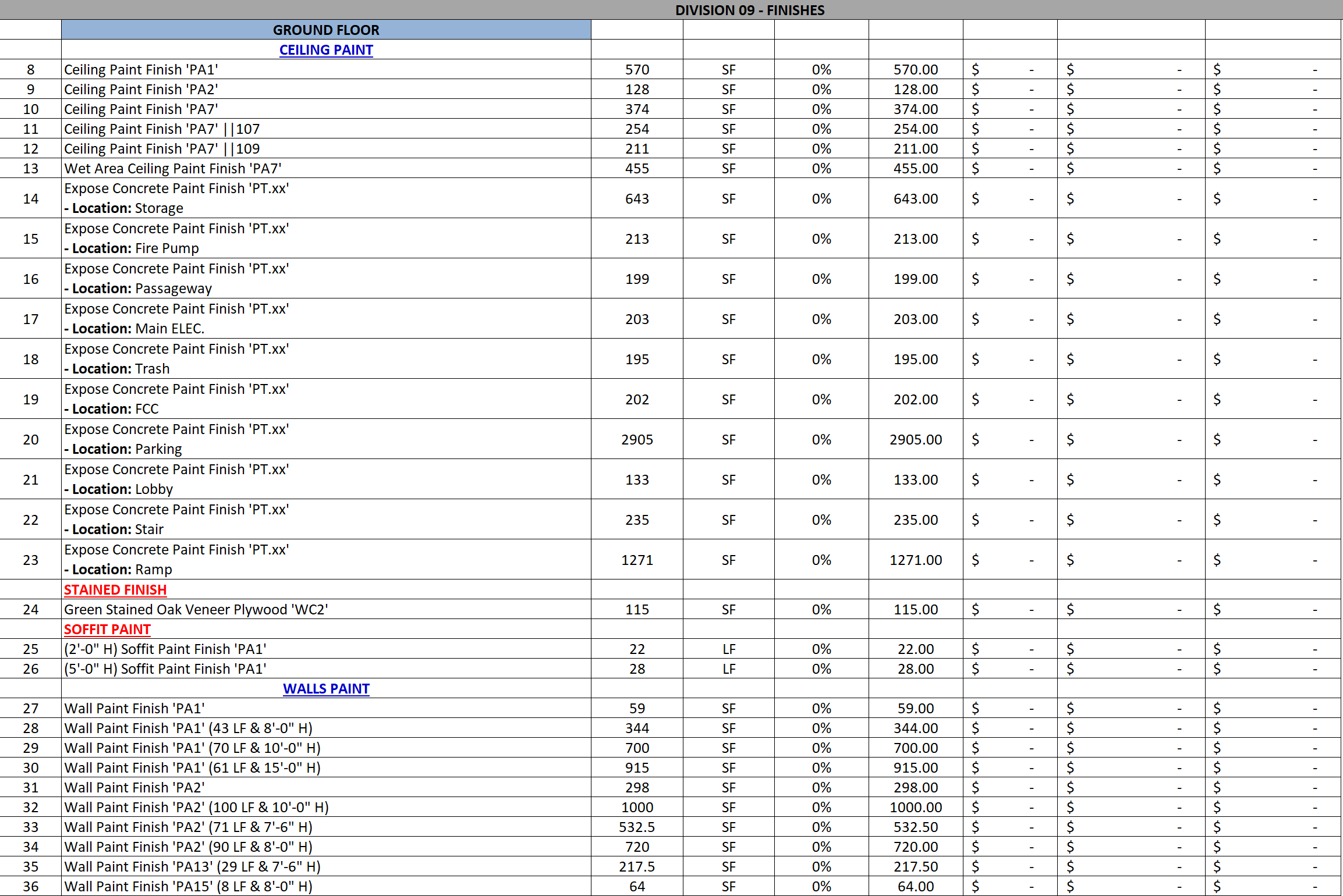 Paint estimate takeoff Facade