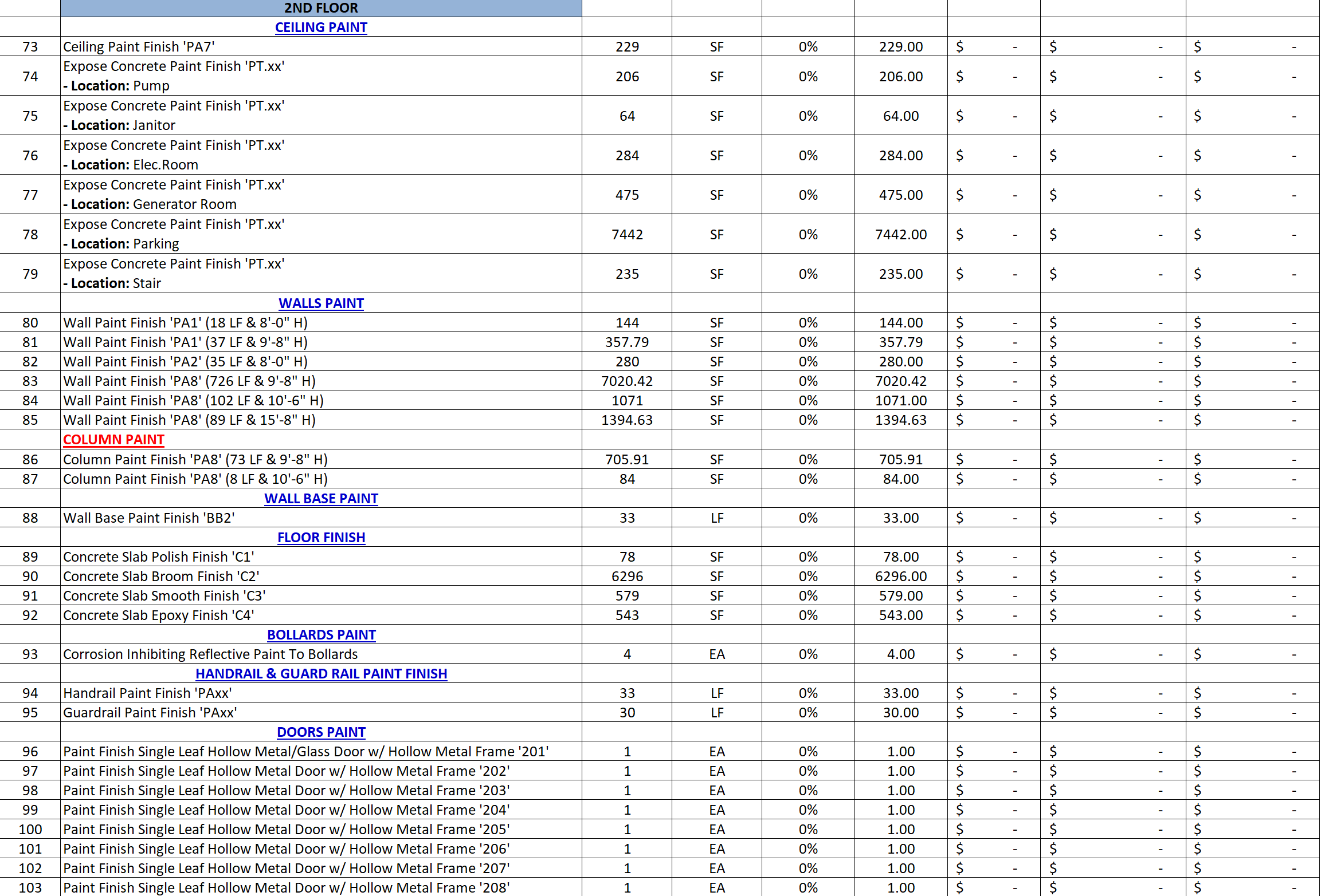 Paint estimate takeoff Facade
