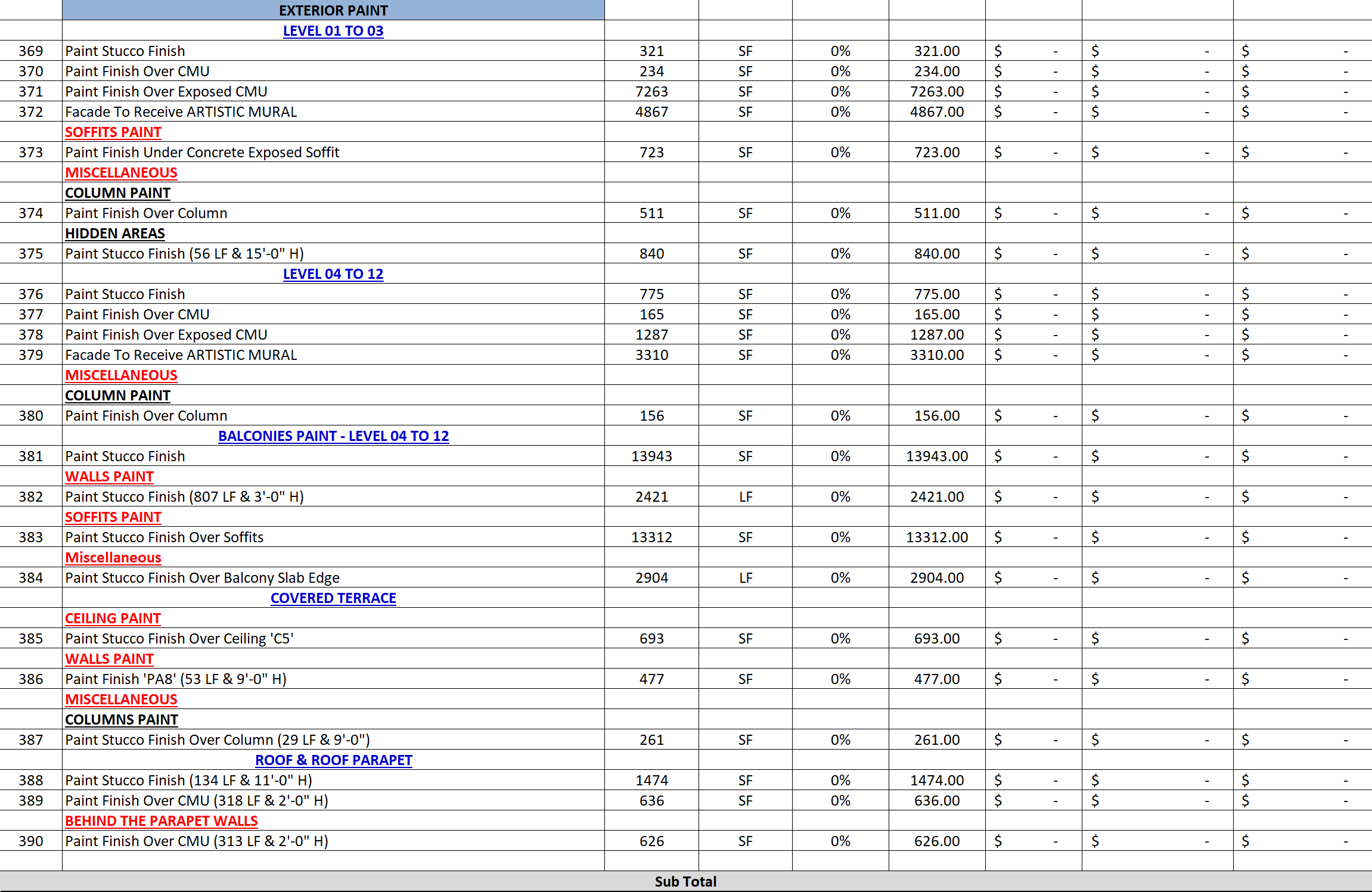 Paint estimate takeoff Facade