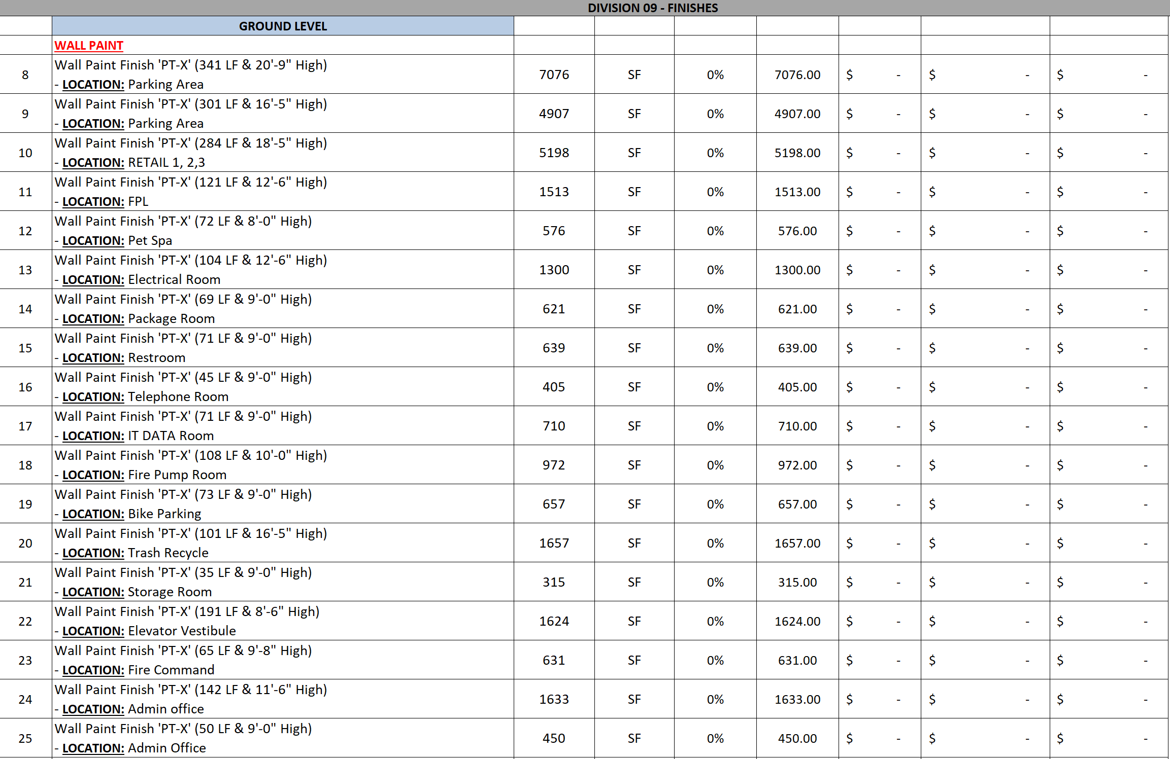 Paint estimate takeoff Facade