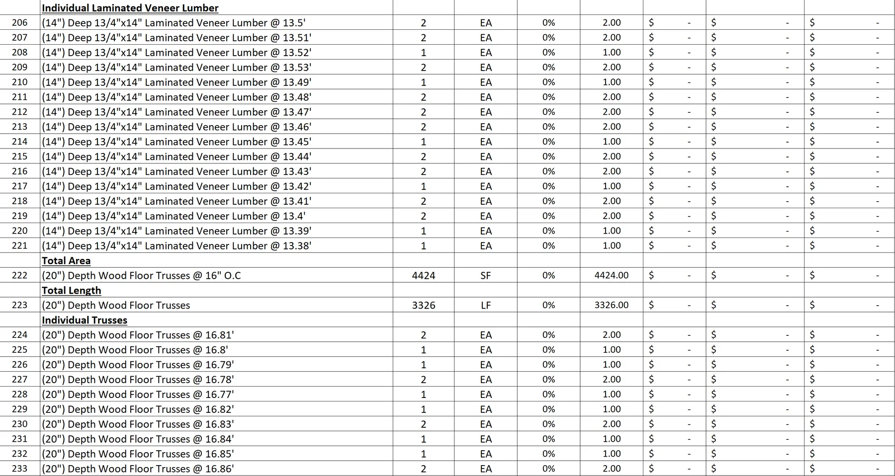 Lumber / Framing estimating output 3