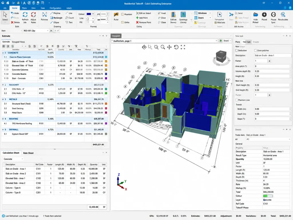 Construction estimating and takeoff deliverable
