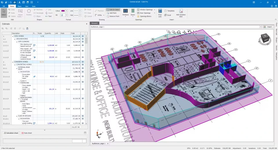 Color-coded takeoff in Cubit estimating software